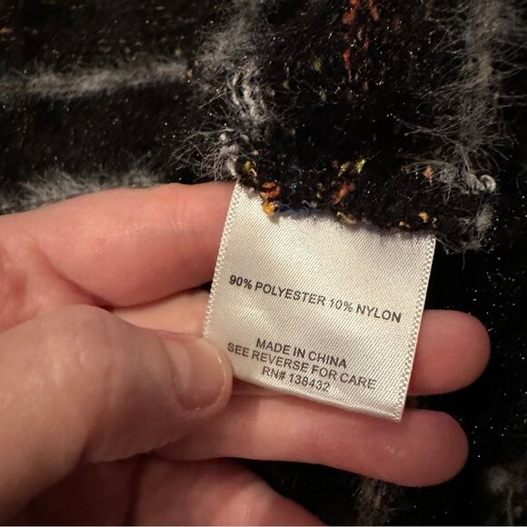 Modcloth Black Multicolor Metallic Chenille Fuzzy Long Sleeve Open Cardigan Sz M - Picture 9 of 11